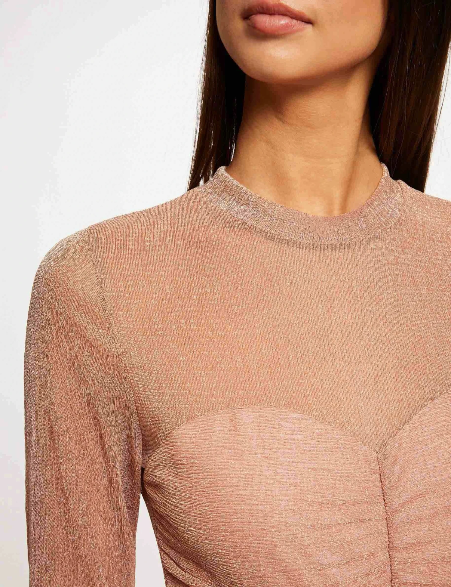 T-shirt Manches Longues à Fronces Vieux Rose Femme 5 T-shirt Manches Longues à Fronces Vieux Rose Femme – Image 5