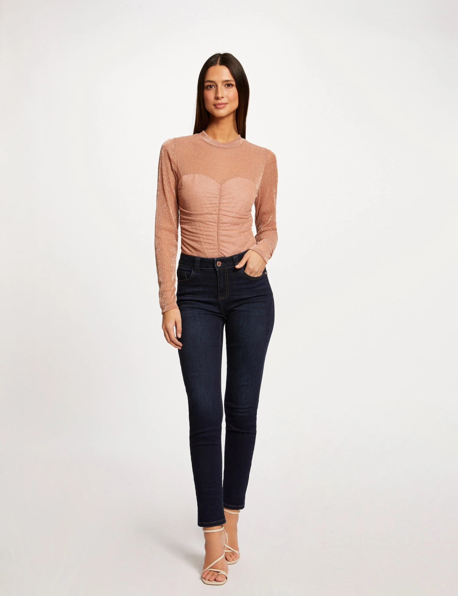 T-shirt Manches Longues à Fronces Vieux Rose Femme 3 T-shirt Manches Longues à Fronces Vieux Rose Femme – Image 3