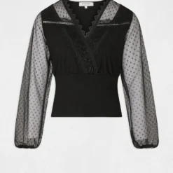 T-shirt Manches Longues à Plumetis Noir Femme -Morgandetoi Boutique t shirt manches longues a plumetis noir femme vue3 32536300947140100