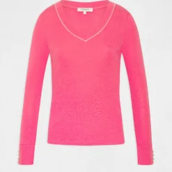 T-shirt Manches Longues Avec Col En V Fuchsia Femme -Morgandetoi Boutique t shirt manches longues avec col en v fuchsia femme vue3 32536300882830506
