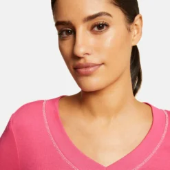 T-shirt Manches Longues Avec Col En V Fuchsia Femme -Morgandetoi Boutique t shirt manches longues avec col en v fuchsia femme vue4 32536300882830506