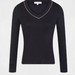 T-shirt Manches Longues Avec Col En V Marine Femme 8 T-shirt Manches Longues Avec Col En V Marine Femme -Morgandetoi Boutique t shirt manches longues avec col en v marine femme vue3 32536300882830301
