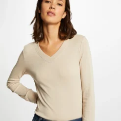 T-shirt Manches Longues Avec Col En V Mastic Femme