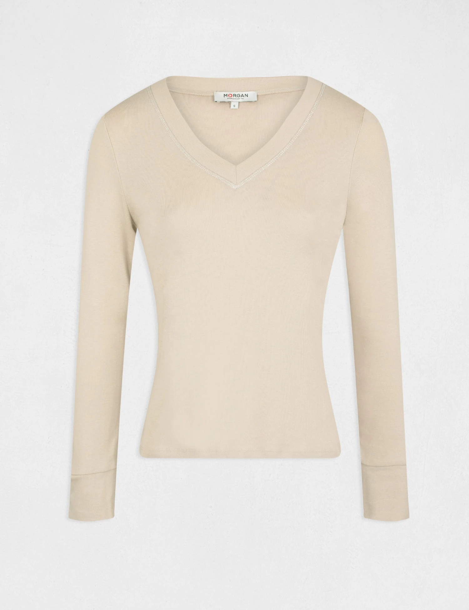 T-shirt Manches Longues Avec Col En V Mastic Femme 4 T-shirt Manches Longues Avec Col En V Mastic Femme – Image 4