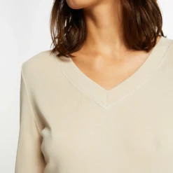 T-shirt Manches Longues Avec Col En V Mastic Femme 9 T-shirt Manches Longues Avec Col En V Mastic Femme -Morgandetoi Boutique t shirt manches longues avec col en v mastic femme vue4 32536300882830204