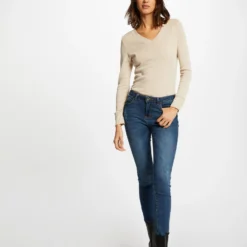 T-shirt Manches Longues Avec Col En V Mastic Femme 7 T-shirt Manches Longues Avec Col En V Mastic Femme -Morgandetoi Boutique t shirt manches longues avec col en v mastic femme vue5 32536300882830204