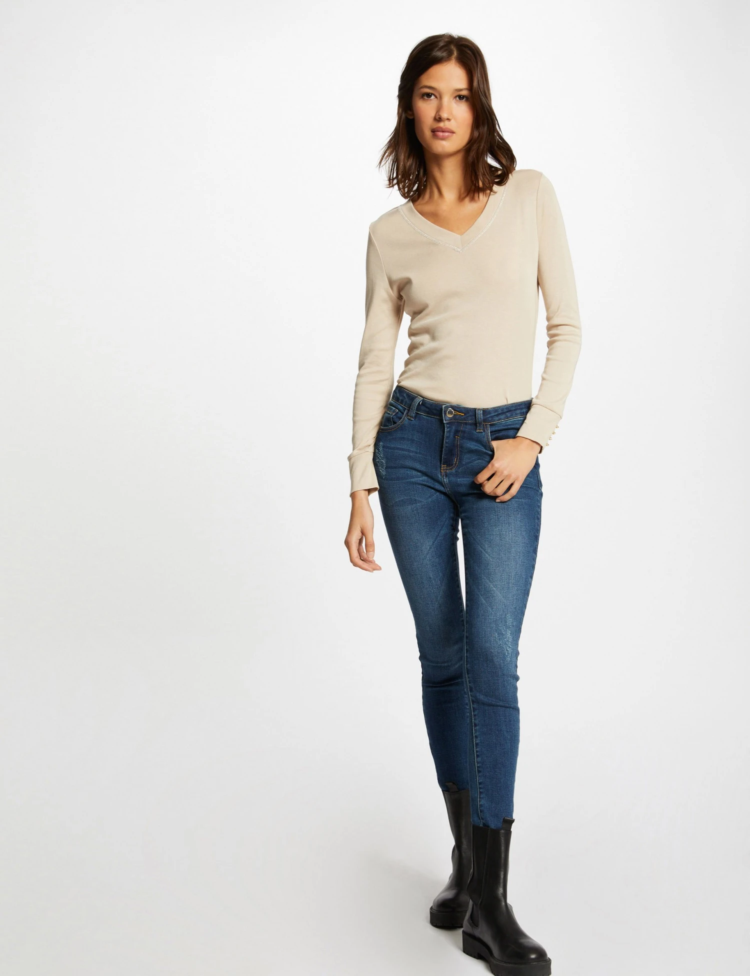 T-shirt Manches Longues Avec Col En V Mastic Femme 3 T-shirt Manches Longues Avec Col En V Mastic Femme – Image 3