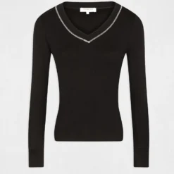 T-shirt Manches Longues Avec Col En V Noir Femme -Morgandetoi Boutique t shirt manches longues avec col en v noir femme vue3 32536300882830100