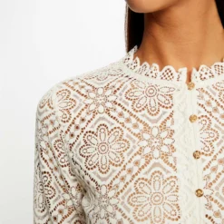 T-shirt Manches Longues En Dentelle Ivoire Femme -Morgandetoi Boutique t shirt manches longues en dentelle ivoire femme vue4 32536300949270203