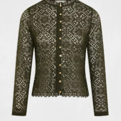 T-shirt Manches Longues En Dentelle Vert Fonce Femme -Morgandetoi Boutique t shirt manches longues en dentelle vert fonce femme vue3 32536300949270601