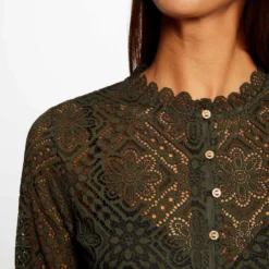 T-shirt Manches Longues En Dentelle Vert Fonce Femme -Morgandetoi Boutique t shirt manches longues en dentelle vert fonce femme vue4 32536300949270601