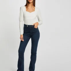 T-shirt Manches Longues Encolure Coeur Ecru Femme -Morgandetoi Boutique t shirt manches longues encolure coeur ecru femme vue5 32536300951780201