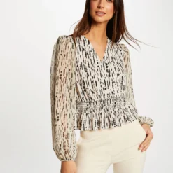 T-shirt Manches Longues Imprimé Abstrait Multico Femme