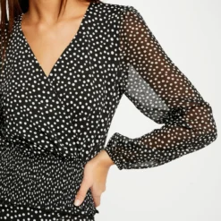 T-shirt Manches Longues Imprimé Pois Multico Femme -Morgandetoi Boutique t shirt manches longues imprime pois multico femme vue4 32536300929750900