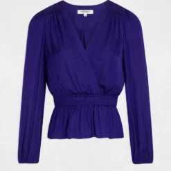 T-shirt Manches Longues Satin Bleu Moyen Femme -Morgandetoi Boutique t shirt manches longues satin bleu moyen femme vue3 32536300951430316