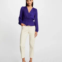 T-shirt Manches Longues Satin Bleu Moyen Femme -Morgandetoi Boutique t shirt manches longues satin bleu moyen femme vue5 32536300951430316