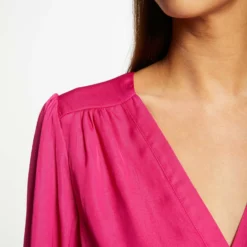 T-shirt Manches Longues Satin Framboise Femme -Morgandetoi Boutique t shirt manches longues satin framboise femme vue4 32536300951430502