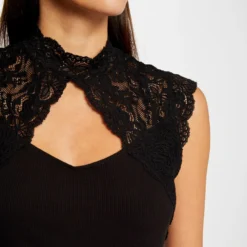 T-shirt Sans Manches à Dentelle Noir Femme -Morgandetoi Boutique t shirt sans manches a dentelle noir femme vue4 32536300949300100