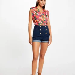 T-shirt Sans Manches Satin Imprimé Multico Femme -Morgandetoi Boutique t shirt sans manches satin imprime multico femme vue5 32536300960310900