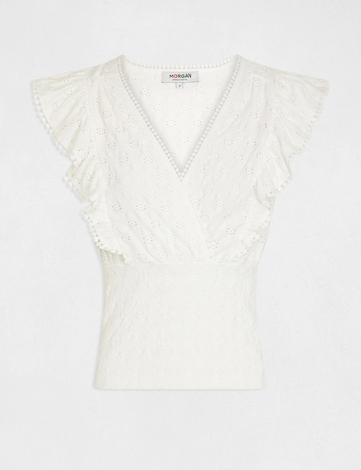 T-shirt Volants Et Broderie Anglaise Ecru Femme 4 T-shirt Volants Et Broderie Anglaise Ecru Femme – Image 4