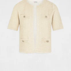 Veste Droite Avec Fils Métallisés Ecru Femme -Morgandetoi Boutique veste droite avec fils metallises ecru femme vue3 32536300932390201