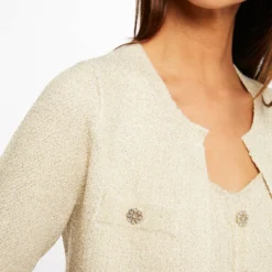 Veste Droite Avec Fils Métallisés Ecru Femme -Morgandetoi Boutique veste droite avec fils metallises ecru femme vue4 32536300932390201